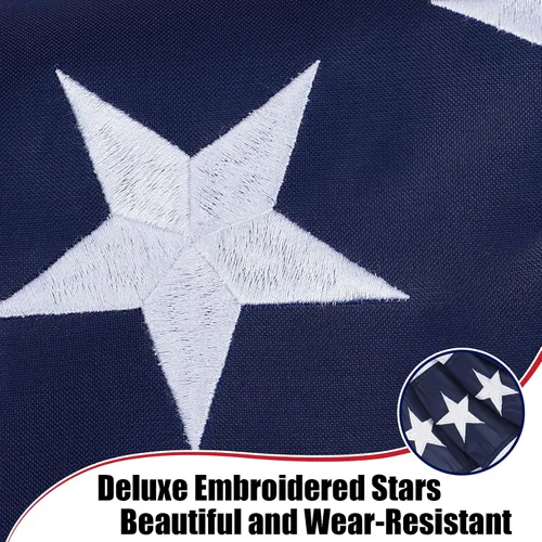 Vista 2 de Bandera estadounidense de 1.5 x 3 pies, banderas plisadas de Estados Unidos bordadas para exteriores, bandera patriótica de medio abanico con 3