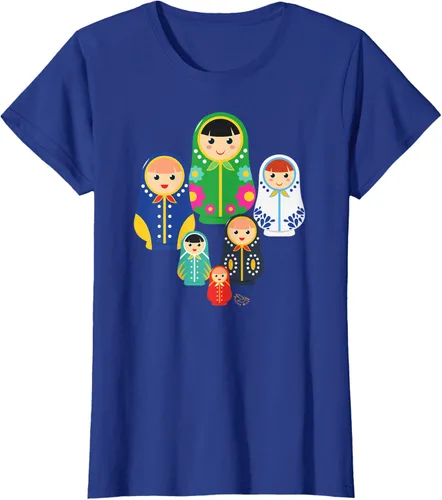 Vista 45 de Matryoshka Russian Nesting Dolls, Rusia - Camiseta de regalo, Azul / Patchwork, S