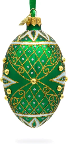 Vista 6 de Adorno de huevo de cristal verde con estrella blanca con joyas de 4 pulgadas