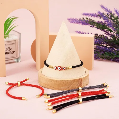 Vista 2 de 10 piezas de pulseras de cordón trenzado de nylon para hacer pulseras deslizantes ajustables con accesorios de latón dorado para accesorios de Negro