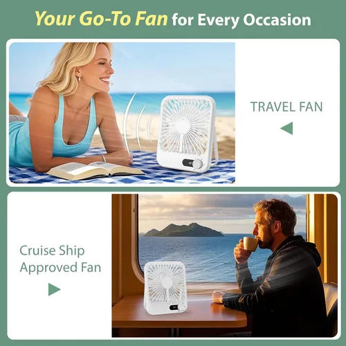Vista 7 de Ventilador portátil para viajes, 4000 mAh de crucero imprescindible para crucero aprobado recargable con 100 velocidades ajustables al viento