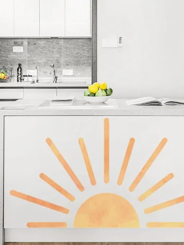 Vista 4 de Calcomanía de pared para niños, calcomanías de sol amarillo grande, decoración de sol y nubes, decoración de pared de sala de juegos, calcomanías