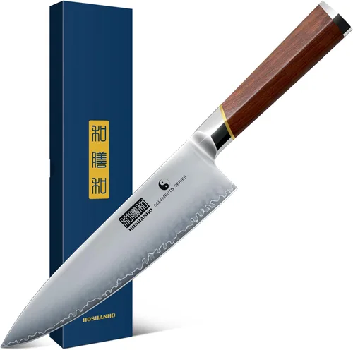 Vista 10 de HOSHANHO Cuchillo Santoku de 7 pulgadas, cuchillo de chef profesional japonés de acero de alto carbono, cuchillo de cocina afilado con mango