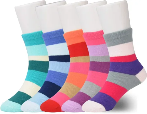 Vista 8 de EPEIUS Paquete de 5 calcetines sin costuras con rayas arcoíris para niños y niñas