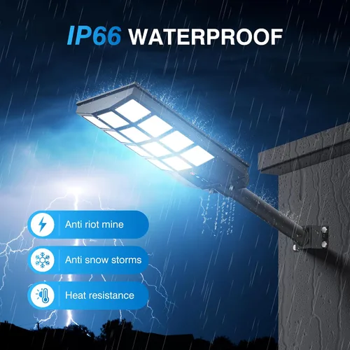 Vista 8 de OKPRO Farola solar de 5000 W para estacionamiento al aire libre, gran angular IP66 impermeable, 6500 K del atardecer al amanecer, LED con sensor
