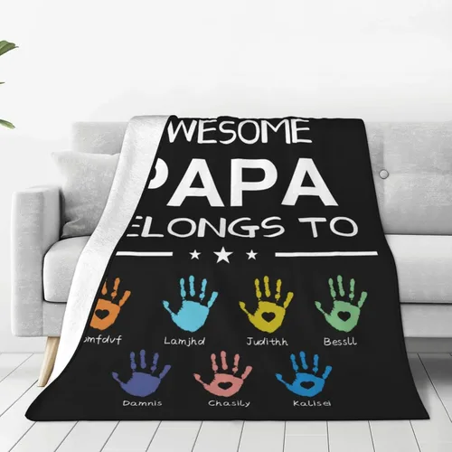 Vista 21 de Manta personalizada para papá con nombres de niños de 1 a 10 años, manta con texto en inglés "Thank You for Being The Best Dad Ever", para el Día