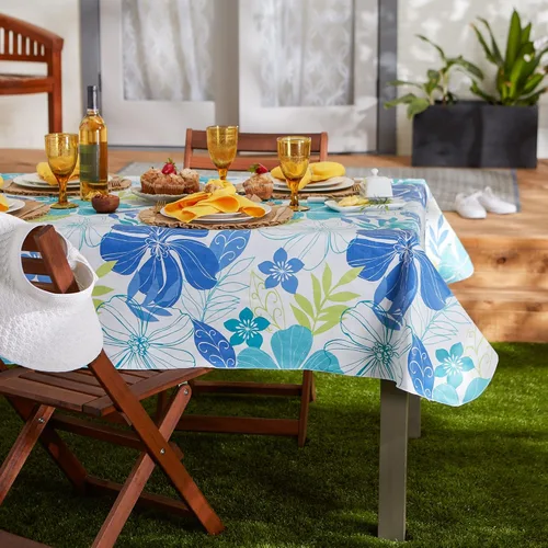 Vista 4 de DII Colección de manteles de vinilo para verano con respaldo de franela y diseño floral, rectangular 60x84, Tropical Bahama