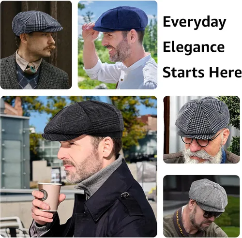 Vista 7 de Gorra de hombre estilo Newsboy de alta calidad en lana tweed Gatsby, estilo Ivy, gorra de taxista, gorra plana para golf, para padres, unisex