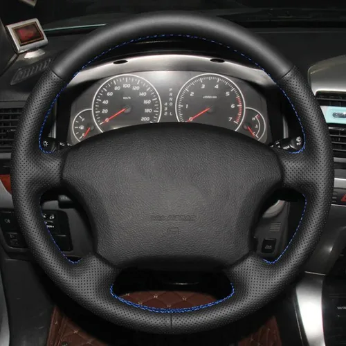 Vista 2 de Cubierta de cuero negro del volante del coche para Toyota Land Cruiser Prado 120e DIY mano-cosido cubiertas del volante del coche
