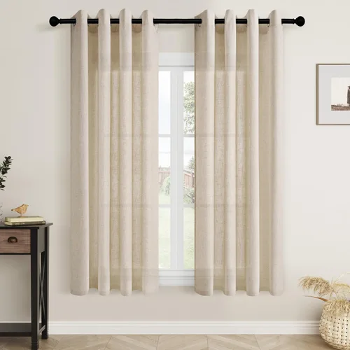 Vista 64 de Cortinas de lino negro para dormitorio y sala de estar de 84 pulgadas de largo, juego de 2 paneles, para habitación de niños, filtro de luz