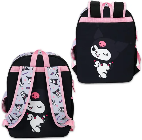 Vista 4 de SANRIO Mochila Kuromi con juego de lonchera Paquete con 16 mochilas escolares, bolsa de almuerzo, botella de agua, calcomanías, más Kuromi mochila