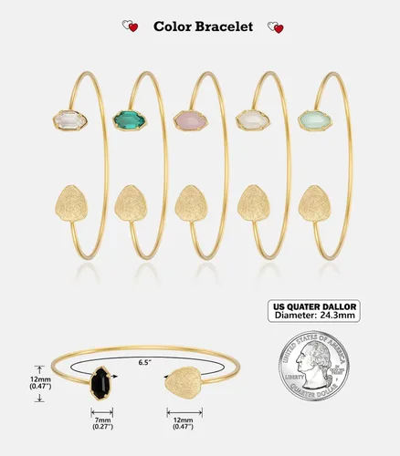 Vista 5 de OZEL - Pulseras para mujer, chapados en oro real de 18 quilates, pulseras de oro de cristal colorido para regalos