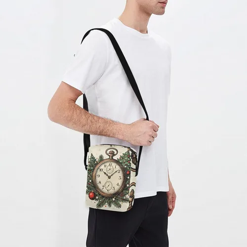 Vista 7 de KLL Merry Christmas Vintage Pocket Watch Tree messenger bag crossbody Vegan Leather mens crossbody Shopping Shoulder Handbags