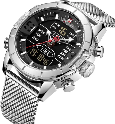 Vista 6 de NAVIFORCE Reloj digital para hombre resistente al agua reloj deportivo de acero inoxidable reloj de cuarzo militar Azul