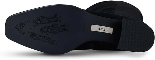 Vista 2 de 7or9 Botines de tacón medio para mujer con suela de lengüeta Chelsea Fashion Go Go Botas hasta la rodilla Botas de tacón grueso de lana - Negro