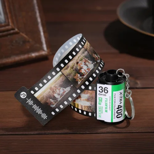 Vista 5 de Llaveros personalizados con fotos, llavero personalizado con rollo de película de cámara de imagen, regalo para novio