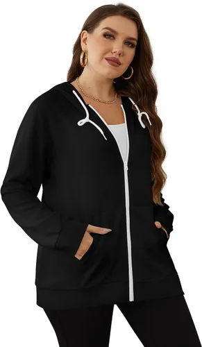 Vista 3 de Saloogoe Sudaderas ligeras con capucha y cremallera para mujer, sudaderas de manga larga, chaqueta delgada