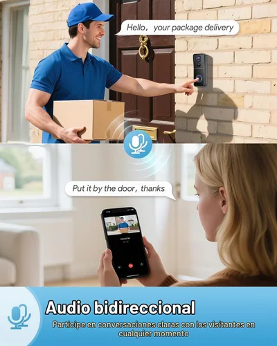 Vista 4 de AUE Timbre de puerta inalámbrico, timbre de video HD 2K con timbre de anillo, funciona con pilas, visión nocturna, audio de 2 vías, detección