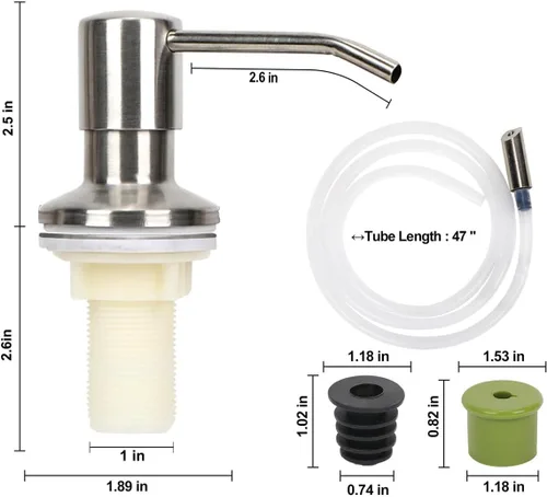 Vista 3 de Dispensador de jabón para fregadero de cocina, bomba dispensadora de jabón para platos de acero inoxidable con tubo de extensión de 47 pulgadas