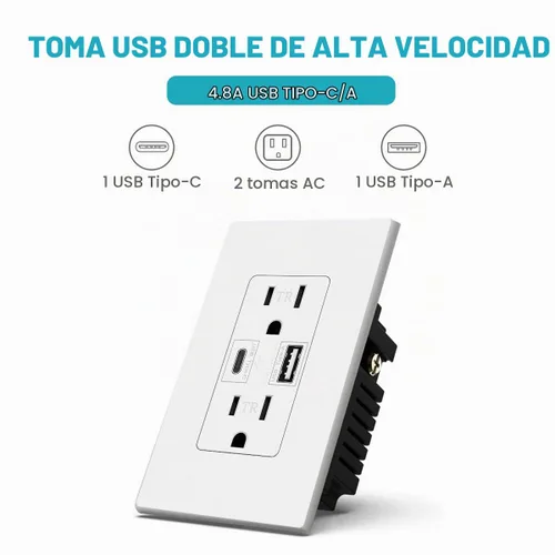 Vista 2 de Micmi USB C + A PD Power Delivery 24W Toma de corriente dual de alta velocidad, capacidad de carga rápida inteligente, placa de pared resistente a