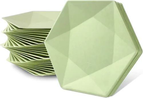 Vista 9 de Paquete de 30 platos de papel desechables de 8 pulgadas, platos de papel hexagonal azul, platos de postre 100% biodegradables para bodas
