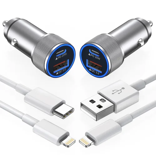 Vista 8 de Cargador de coche para iPhone de Apple, cargador de coche rápido para iPhone【2Pack】Adaptador de cargador de coche de doble puerto USB C