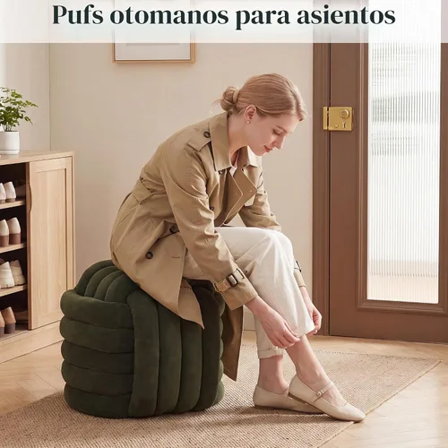 Vista 7 de FOXHUNTER Moderno reposapiés otomano, taburete trenzado de felpilla con relleno de esponja, exquisito taburete de puf para mesa auxiliar, taburete