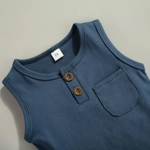 Vista 2 de CIYCUIT Conjunto de 2 piezas de ropa de verano para bebé, ropa de playa, sin mangas, pantalones cortos