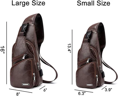 Vista 7 de JUMO CYLY Bolso bandolera de cuero para hombres y mujeres, bolso de hombro impermeable pequeño y ligero, Pequeño marrón oscuro, Viajar