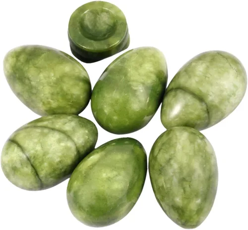 Vista 4 de Rockcloud Esfera de huevo de cristal curativo de 1.7 pulgadas con soporte de piedra, jade verde