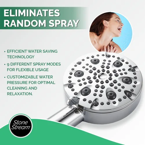 Vista 3 de Cabezal de ducha cromado original de 9 modos de pulverización, experiencia de lujo, 9 flujos de agua únicos para una máxima relajación, fácil