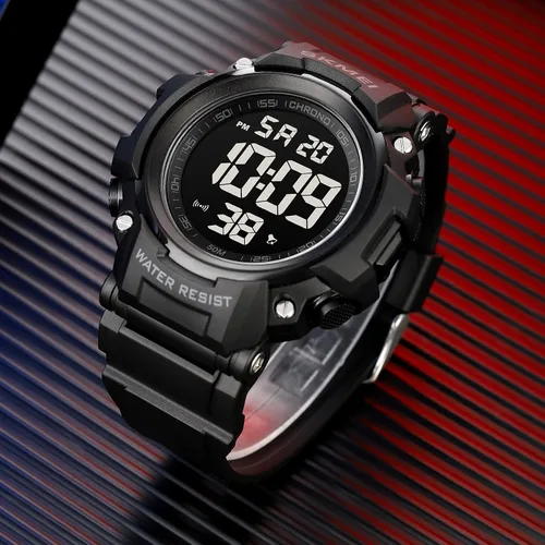Vista 4 de Fanmis Reloj digital digital multifunción para hombre, electrónico, impermeable, con alarma, reloj deportivo de cuarzo, Azul Patchwork