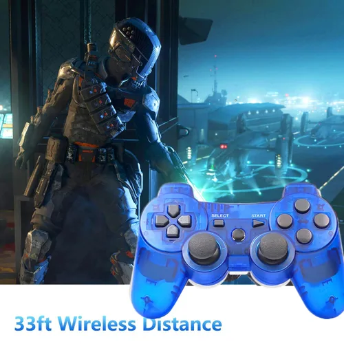 Vista 5 de Rzzhgzq 2 Pack PS3 Wireless Controller P3 Controller Wireless Bluetooth Gamepad with USB Charger Cable for PS3 Console (Clear Blue+Clear Red)