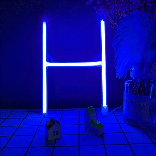 Vista 13 de ENUOLI Letrero de neón azul con letras LED USB/luces alimentadas por batería, letrero alfabético, marquesina, letra, decoración, luces nocturnas