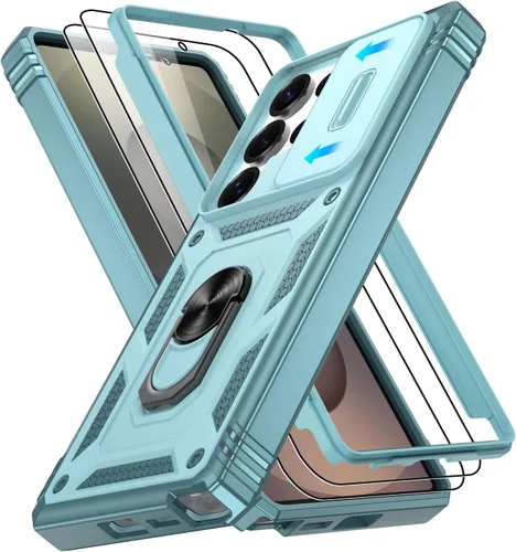 Vista 80 de Gritup Funda para Google Pixel 6 con cubierta deslizante para cámara y protector de pantalla (2 unidades), soporte de anillo giratorio 360°, funda