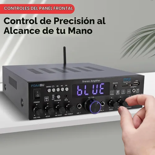 Vista 3 de Pyle Amplificador estéreo inalámbrico Bluetooth para el hogar de 200 W - Receptor de audio multicanal con óptico - Teléfono - Coaxial - FM - USB/SD