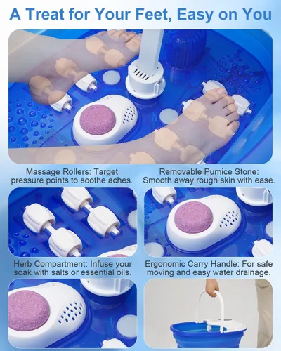 Vista 4 de Bañera de spa plegable para pies con calor, se adapta a hombres Azul real