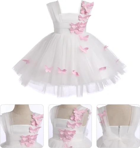 Vista 3 de Vestido tutú de tul para niña pequeña, vestido de mariposa y flores para niña, trajes formales de cumpleaños, vestidos de pastel