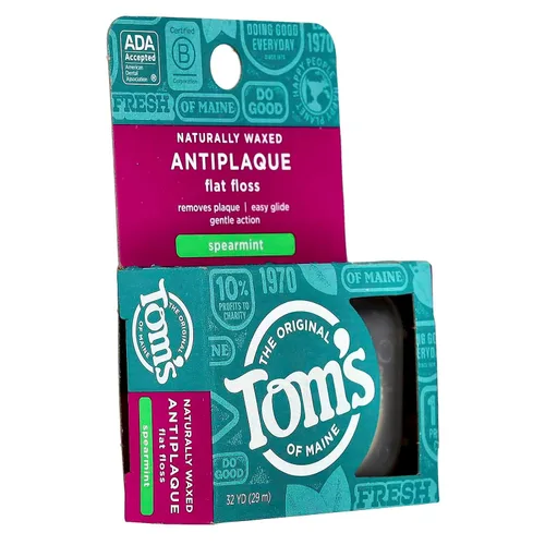 Vista 6 de Tom's of Maine Hilo plano natural encerado antiplaca, menta verde, 32 yardas, paquete de 2