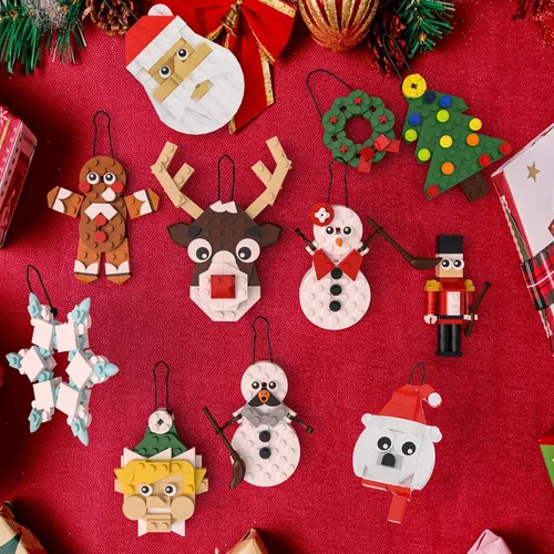Vista 6 de Tenhorses Juego de adornos para árbol de Navidad 11 en 1, corona, Papá Noel, muñeco de nieve, cascanueces, oso polar, pan de jengibre, reno, copo