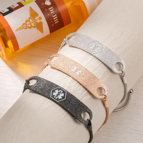 Vista 3 de BYFDIY Pulsera de alerta médica personalizada de latón, ajustable, grabada, pulsera de identificación médica, regalos de joyería de emergencia