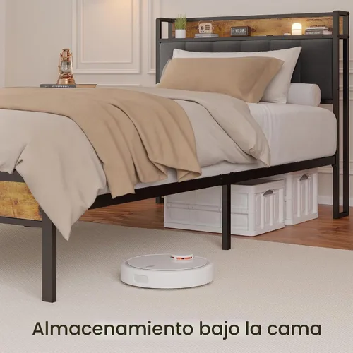 Vista 4 de Gizoon Base de cama individual con cabecero y estribo, cama de plataforma de metal