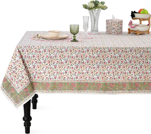 Vista 329 de Ridhi Mantel cuadrado con estampado de bloques de mano de caléndula ámbar