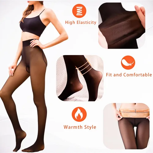 Vista 5 de Medias con forro polar para mujer, medias negras gruesas para invierno