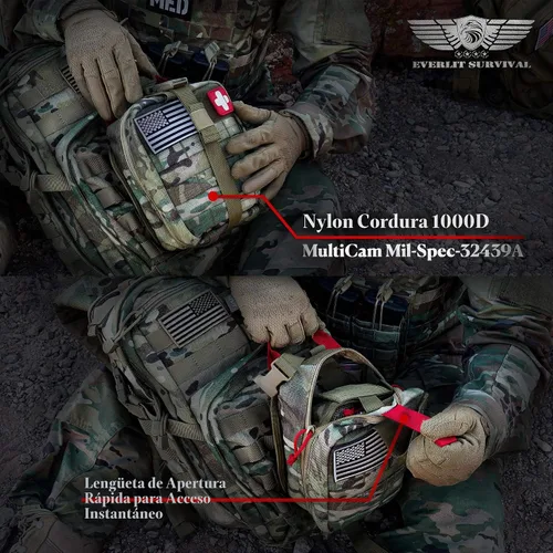 Vista 4 de EVERLIT Kit avanzado de trauma, torniquete CAT GEN-7, compatible con TCCC, bolsa táctica IFAK de combate militar con férula de 36 pulgadas de nylon