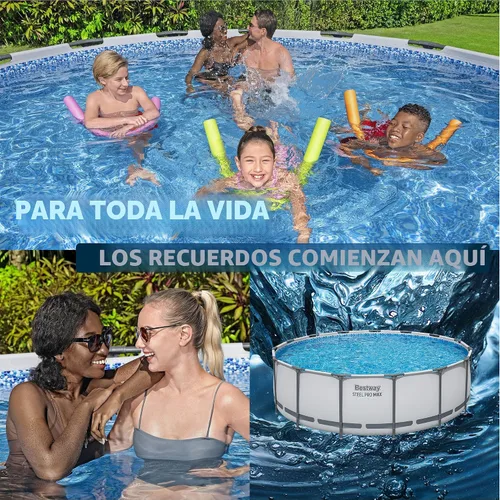 Vista 8 de Bestway Steel Pro MAX - Piscina sobre el suelo de 15 x 48 pulgadas, juego de piscina para exteriores con estructura de metal redondo con bomba