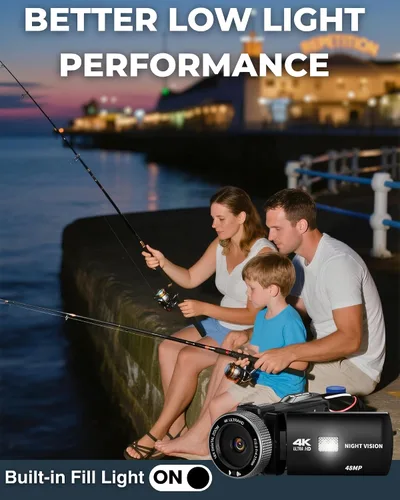 Vista 4 de Videocámara 4K 48MP con visión nocturna IR, cámara de vlogging con pantalla táctil abatible de 3.0 pulgadas para YouTube, zoom digital 18X, 2