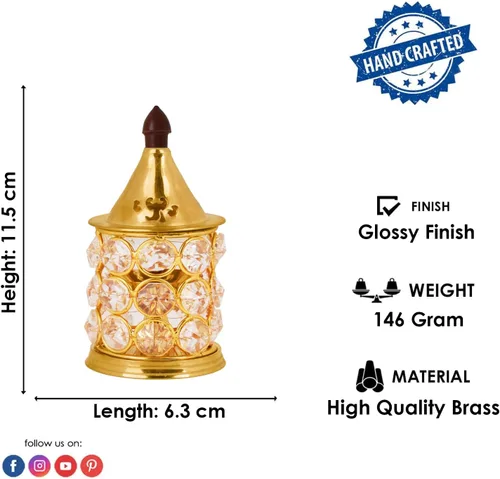 Vista 3 de Satvik - Lámpara de cristal decorativa de 5 pulgadas con forma ovalada, lámpara de aceite de cristal decorativa de latón con forma ovalada Lámpara