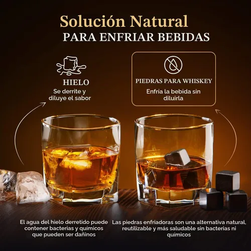Vista 3 de Juego de regalo de piedras de whisky para hombres, 8 rocas de granito con Bandeja negra