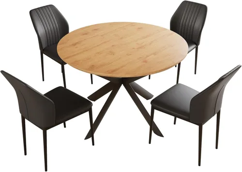 Vista 2 de HIPIHOM Juego de mesa de comedor extensible redonda de 43.2"-59.1", mesa redonda de madera para 4-6 personas, mesa de café de roble con superficie
